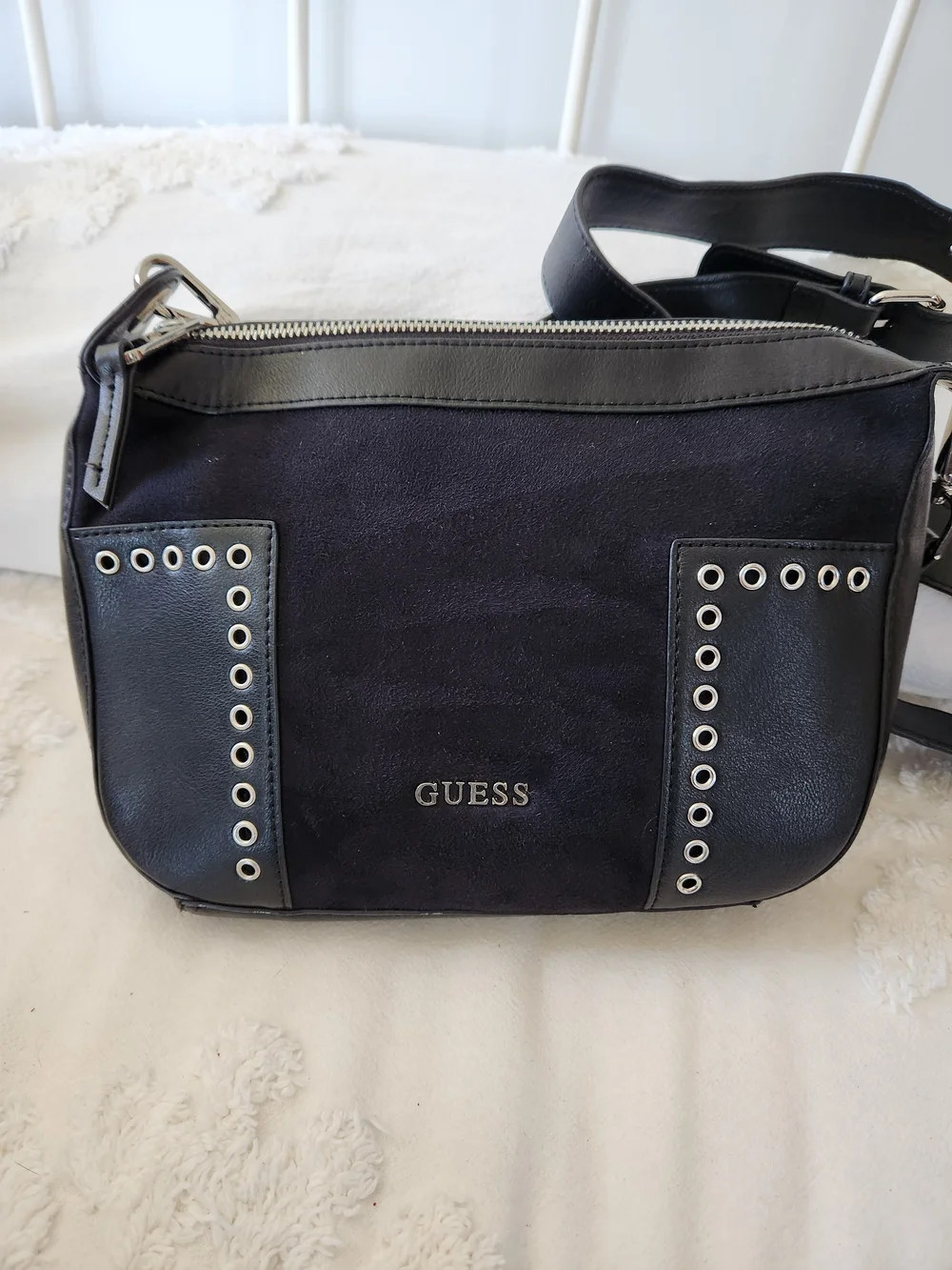 VINTAGE GUESS Black Suede & Leather Crossbody Bag with Matching Wallet